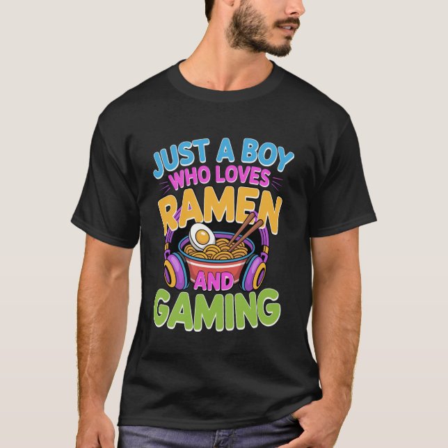 Boy Loves Ramen and Gaming Kawaii Gamer Noodle T-Shirt (Front)