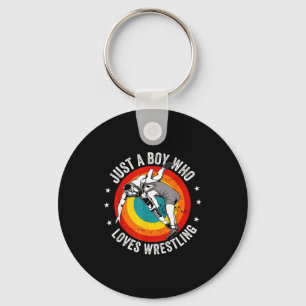 Boy Loves Wrestling Funny Wrestler Illustration Key Ring