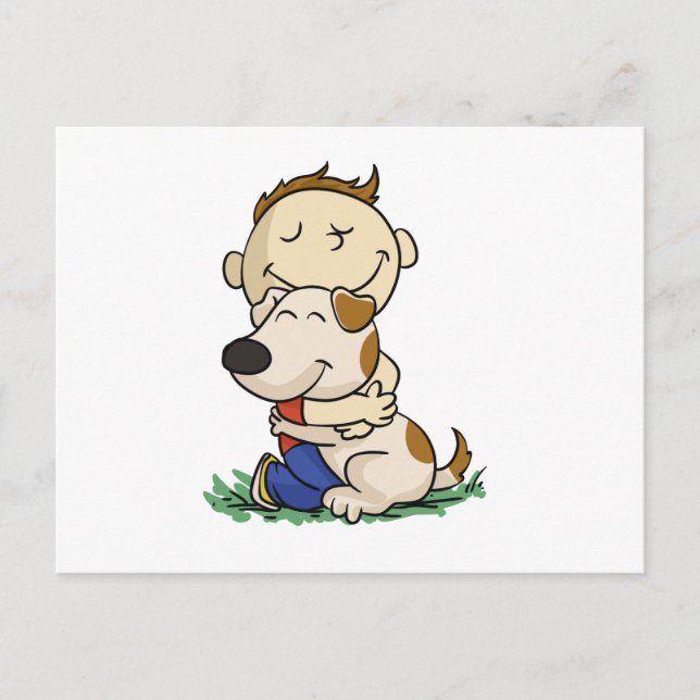 Boy lovingly hugging his dog | choose back color postcard (Front)