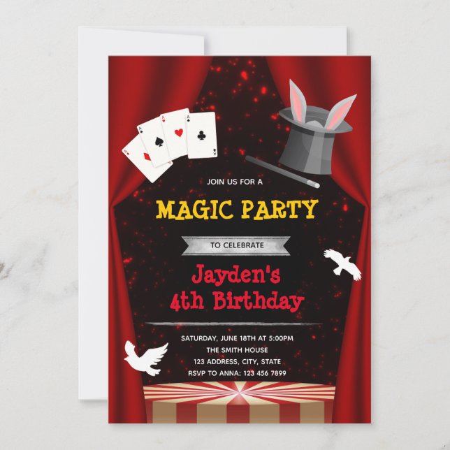 Boy magic show party invitation (Front)