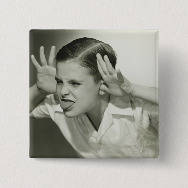 Boy Making Face 15 Cm Square Badge (Front)