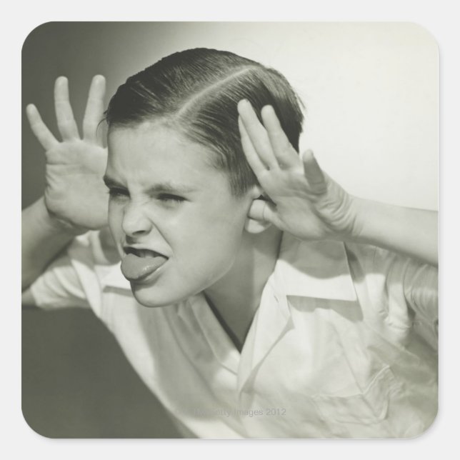 Boy Making Face Square Sticker (Front)