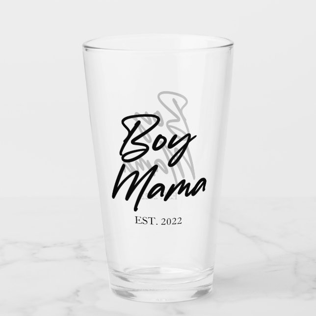 Boy Mama Custom Est. Year Minimal Mum Mother Mummy Glass (Front)