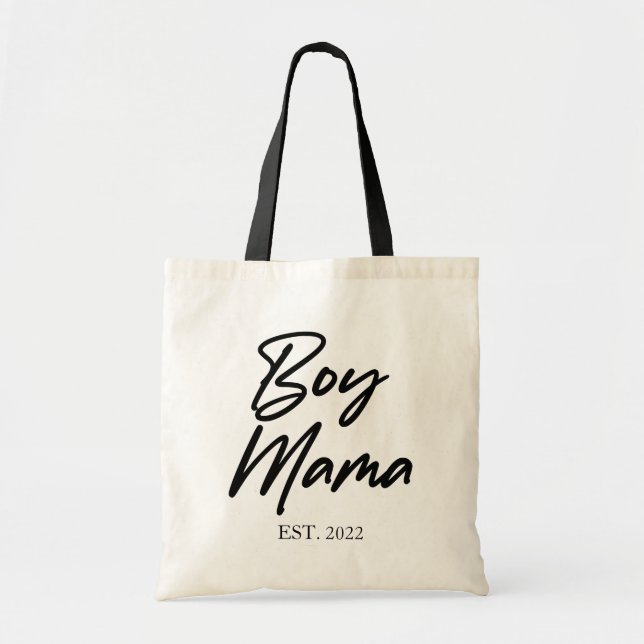 Boy Mama Custom Est. Year Minimal Mum Mother Mummy Tote Bag (Front)