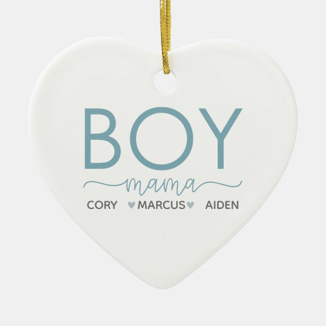Boy Mama Personalised With Names Ceramic Tree Decoration (Front)
