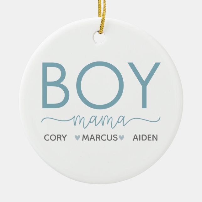 Boy Mama Personalised With Son's Names Ceramic Tree Decoration (Front)