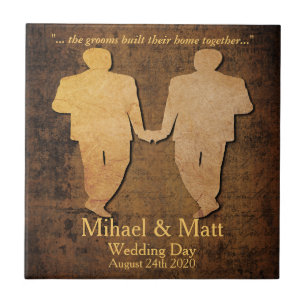 Boy Meets Boy Gay Wedding Gift Tile for Grooms
