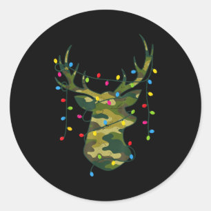 Boy Men Camo Deer Hunting Christmas Light Pajama P Classic Round Sticker