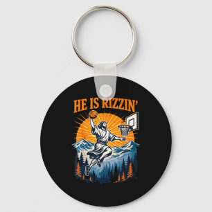 Boy Men He Rizzin Jesus Basketball Christian Key Ring