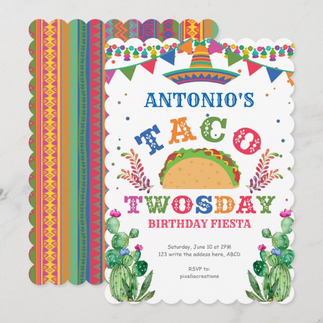 Boy, Mexica Taco 2nd Birthday, Fiesta, 2nd Invitation (Front/Back)