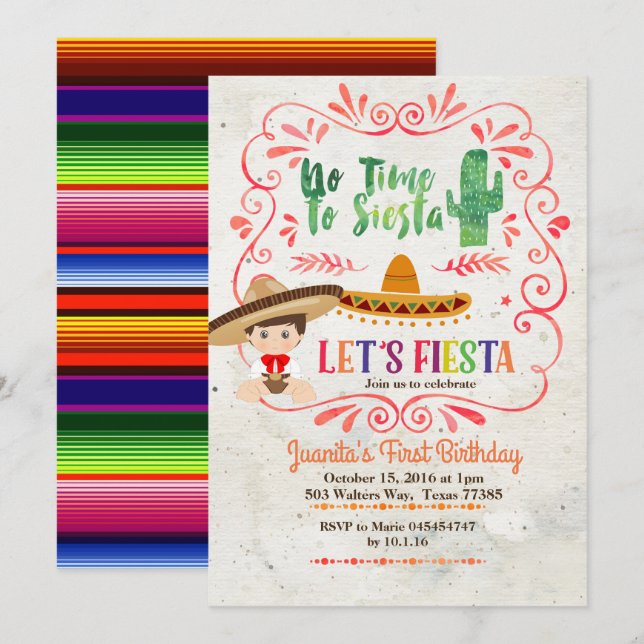 Boy Mexican Fiesta 1st Birthday Invitation (Front/Back)