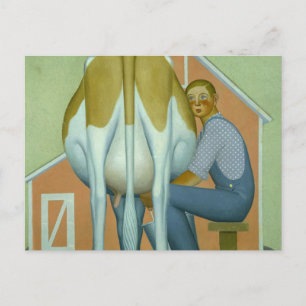 Boy milking a Cow, 1932 by Grant Wood Postcard