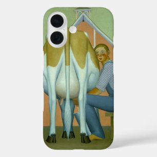Boy milking a Cow by Grant Wood iPhone 16 Case