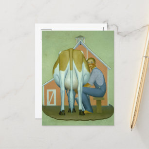 Boy milking a Cow by Grant Wood Holiday Postcard