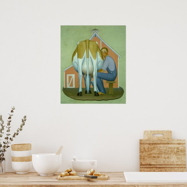 Boy milking a Cow by Grant Wood Poster (Kitchen)