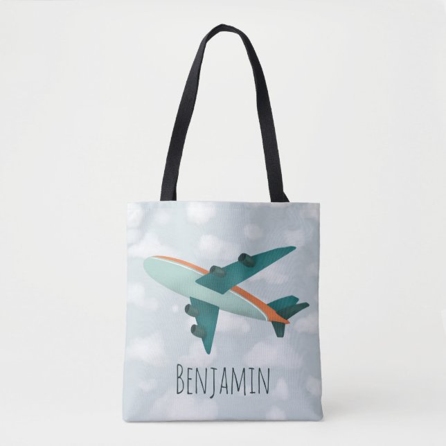 Boy Modern and Cute Blue Aeroplane Kids Tote Bag (Front)