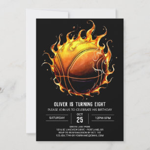  Boy Modern Boho Basketball Birthday Invitation