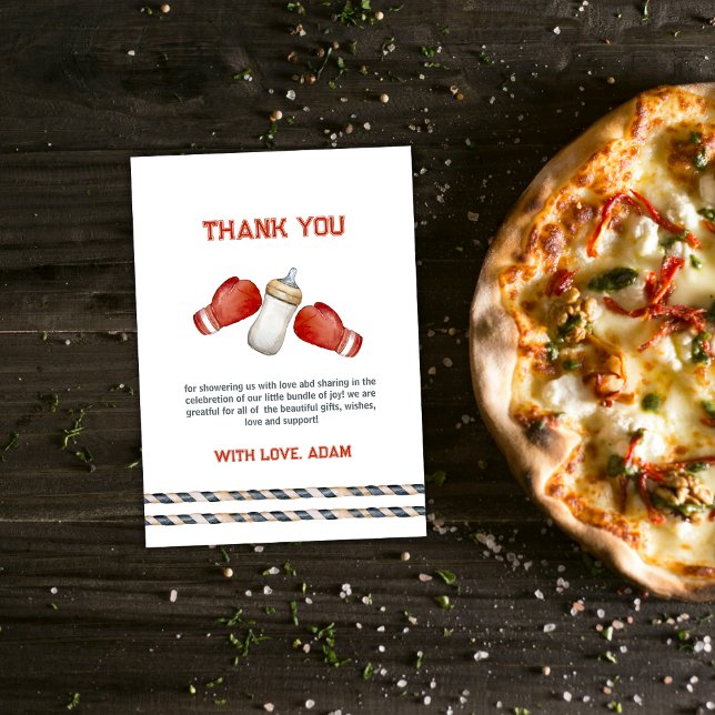 Boy Modern Boxing Little Champion Baby Shower  Thank You Card (Boy Modern Boxing Little Champion Baby Shower Thank You Card)