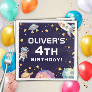 Boy Modern Space Rocket Ship Birthday Party Napkin