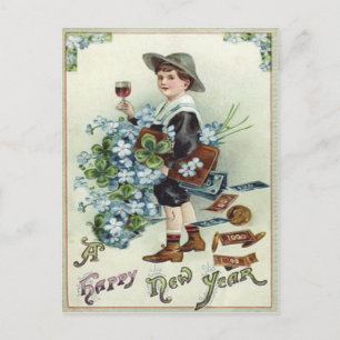 Boy Money Four Leaf Clover Forget-Me-Not Postcard