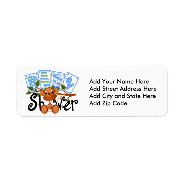Boy Monkey Baby Shower Return Address Labels (Front)