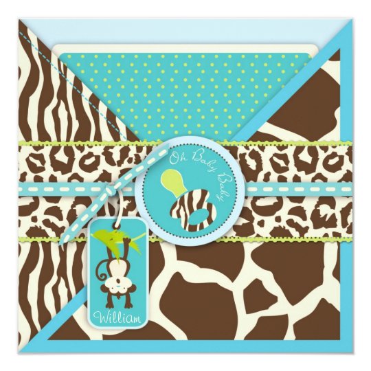 Boy Monkey Jungle Safari Baby Shower Card