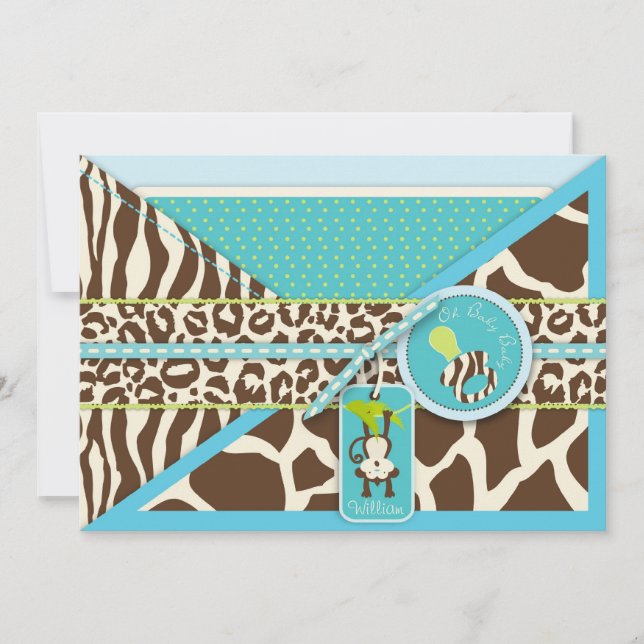 Boy Monkey Jungle Safari Baby Shower Invitation (Front)