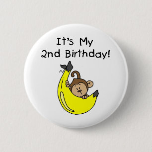 Boy Monkey on Banana 2nd Birthday 6 Cm Round Badge