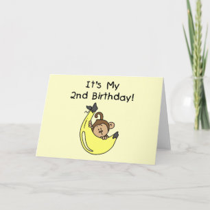 Boy Monkey on Banana 2nd Birthday Card