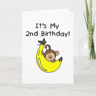 Boy Monkey on Banana 2nd Birthday Card