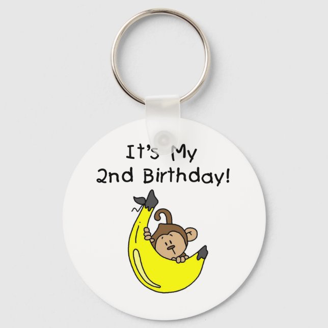 Boy Monkey on Banana 2nd Birthday Key Ring (Front)