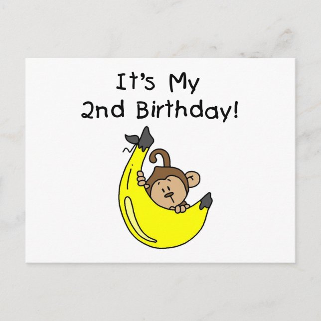 Boy Monkey on Banana 2nd Birthday Postcard (Front)