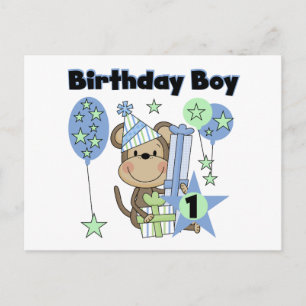 Boy Monkey With Gifts 1st Birthday Postcard