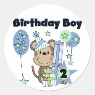 Boy Monkey With Gifts 2nd Birthday Tshirts Classic Round Sticker
