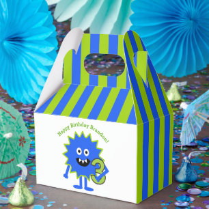 Boy Monster 3rd Birthday Blue Green Stripes Cute Favour Box