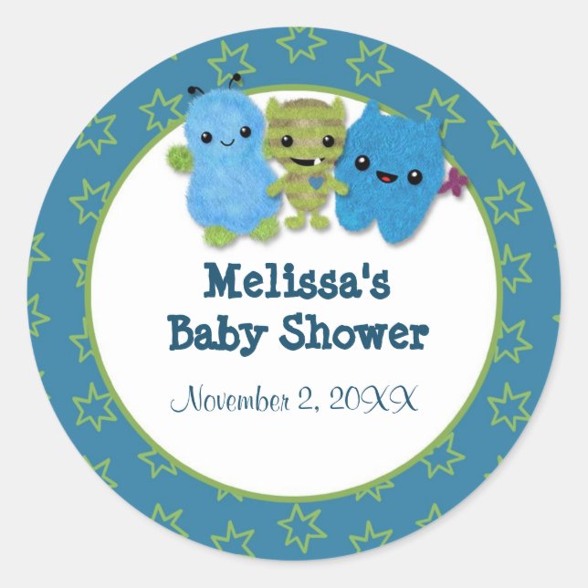 BOY MONSTER Peek a Boo Baby Shower blank PABC #2 Classic Round Sticker (Front)
