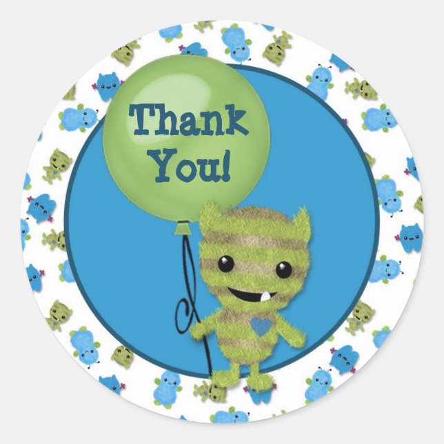 BOY MONSTER Peek a Boo Baby Shower blank PABC #3 Classic Round Sticker (Front)