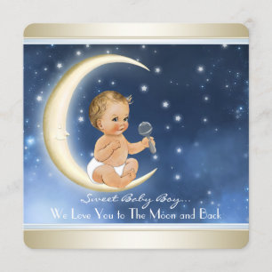 Boy Moon and Back Baby Shower Invitation