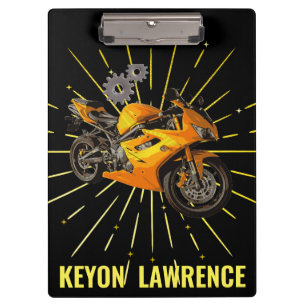 Boy Motorbike Motorcycle Bike Black & Gold Custom Clipboard