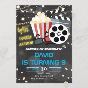 Boy Movie Night Party Backyard Movies Birthday Invitation