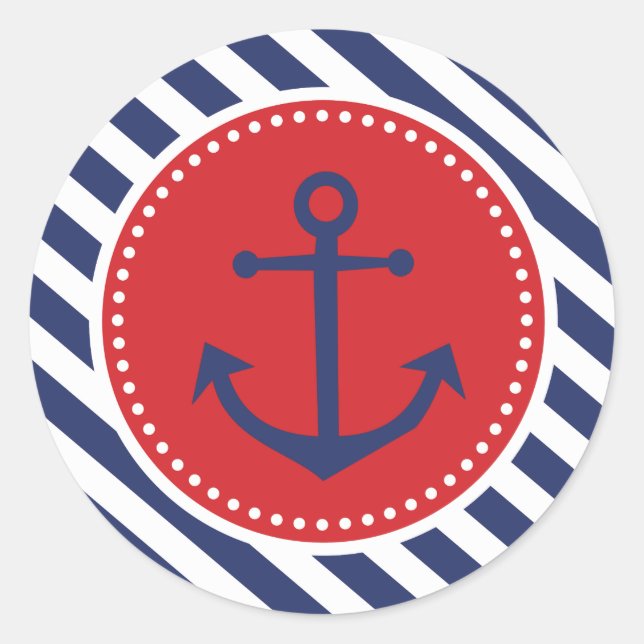 Boy Nautical Anchor Navy Stripes Thank You Sticker (Front)