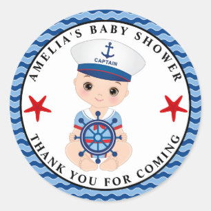 Boy Nautical Baby Shower Classic Round Sticker