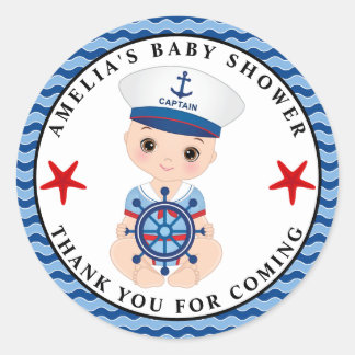 Boy Nautical Baby Shower Classic Round Sticker