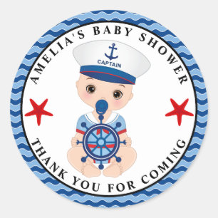 Boy Nautical Baby Shower Classic Round Sticker