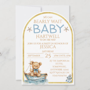 Boy Nautical Bear In A Boat Baby Shower Invitation