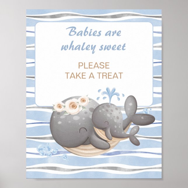 Boy Nautical Whale Baby Shower Favour Sign (Front)