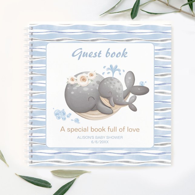 Boy Nautical Whale Baby Shower Guest Book (Creator Uploaded)
