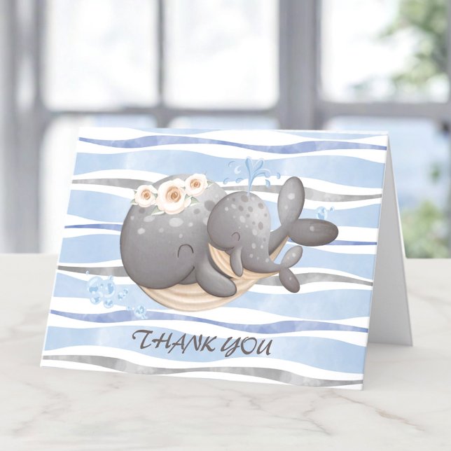 Boy Nautical Whale Baby Shower Thank You Card (Boy Nautical Whale Baby Shower Thank You Card)