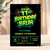 Boy Neon 11th Birthday Invitation Graffiti Style