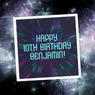 Boy Neon Teal Glow Party Napkin